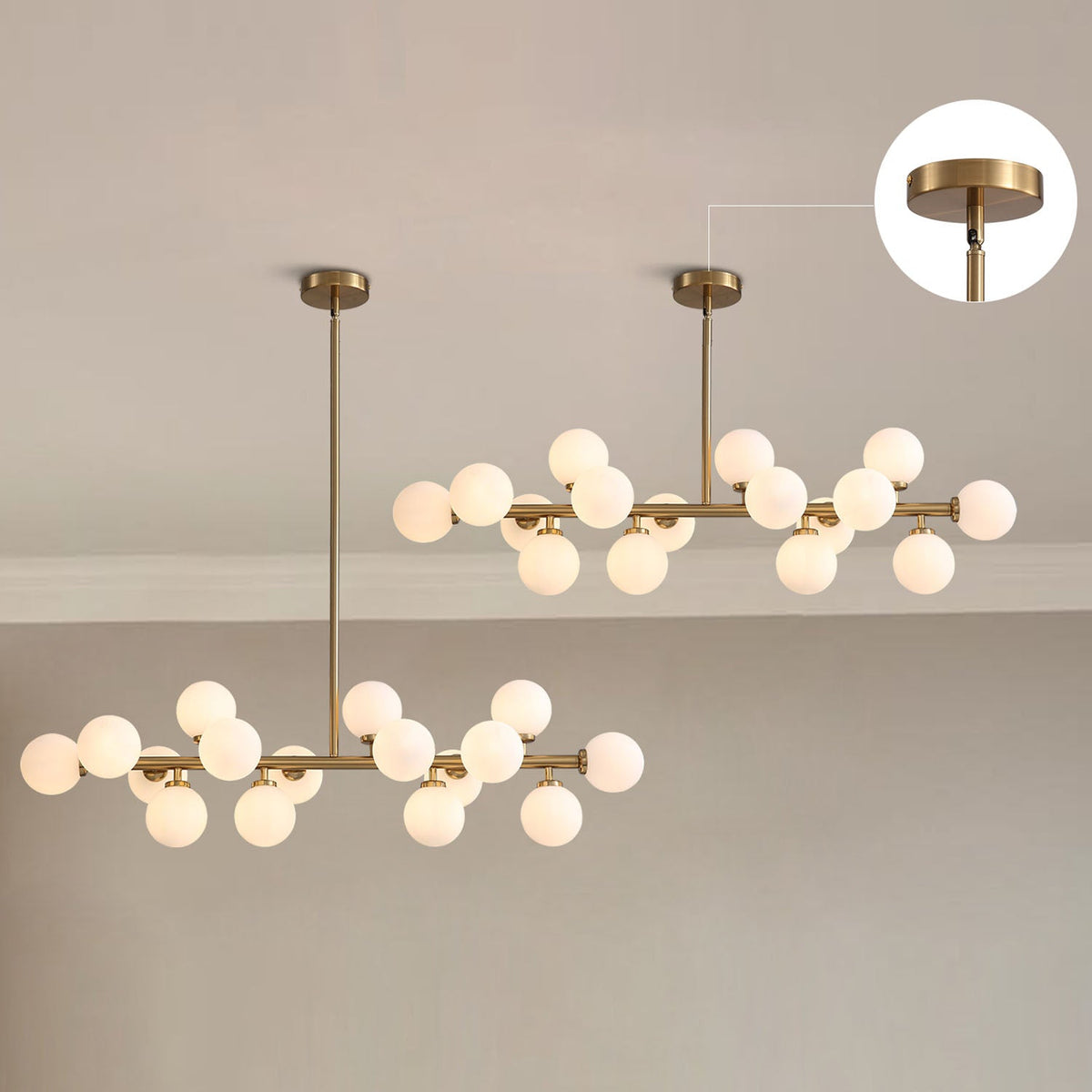 Glazen Hangkroonluchter met 16 Lichtpunten Goudkleurig voor Eettafel Keukeneiland Woonkamer en Slaapkamer | Sulvida