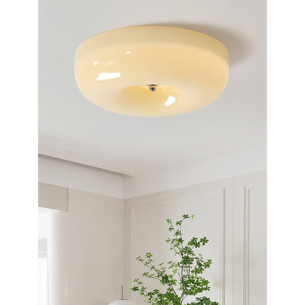Glazen Plafondlamp met LED Verlichting Warm of Koel Wit Beige Chroom voor Woonkamer Slaapkamer Hal Eetkamer | Sulvida