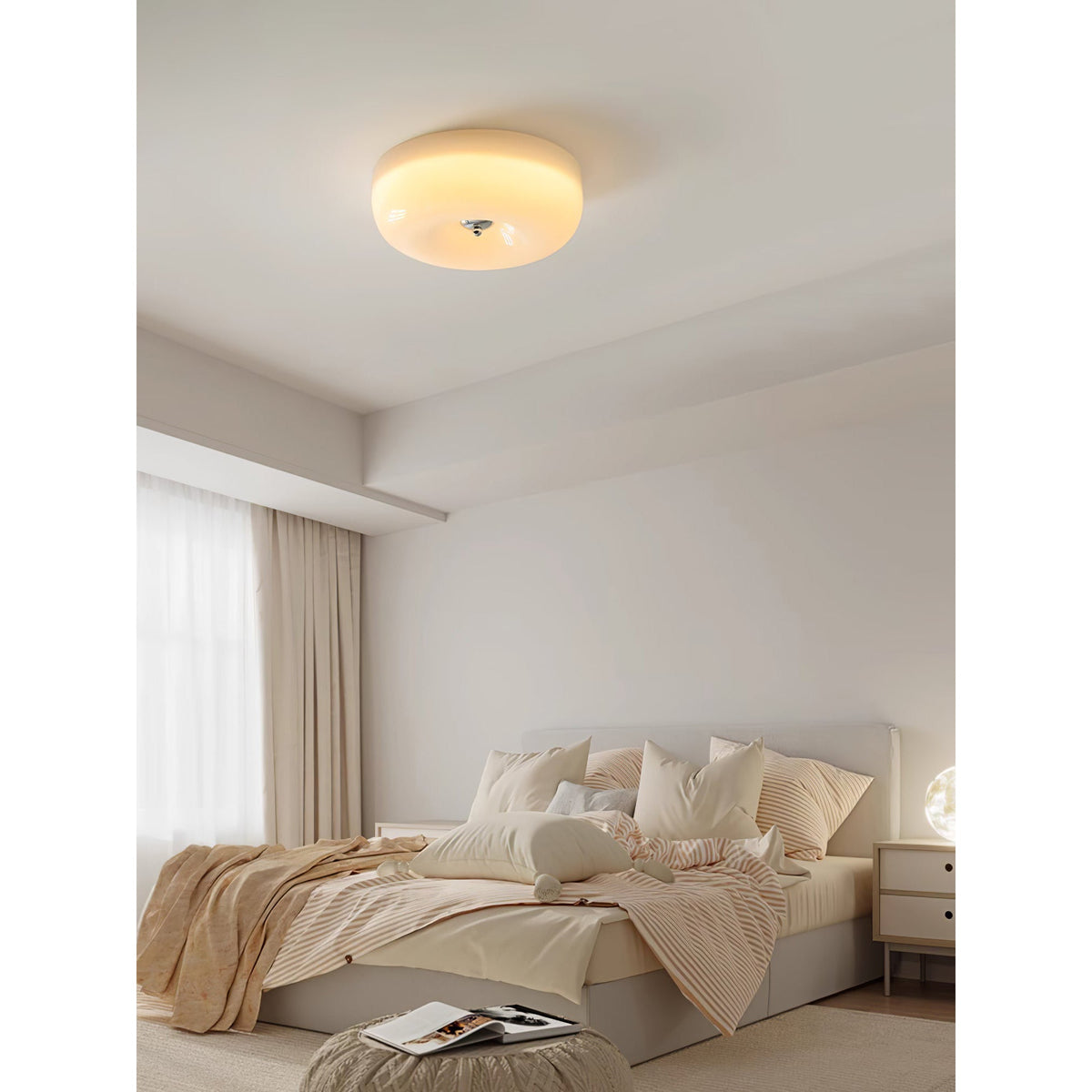 Glazen Plafondlamp met LED Verlichting Warm of Koel Wit Beige Chroom voor Woonkamer Slaapkamer Hal Eetkamer | Sulvida