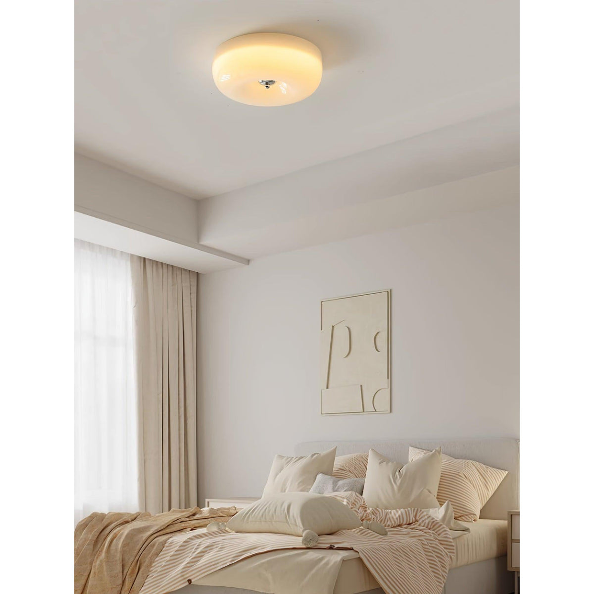 Glazen Plafondlamp met LED Verlichting Warm of Koel Wit Beige Chroom voor Woonkamer Slaapkamer Hal Eetkamer | Sulvida