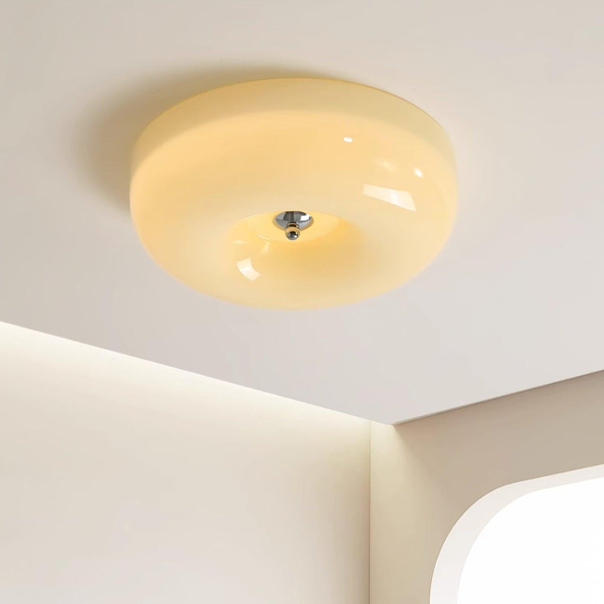 Glazen Plafondlamp met LED Verlichting Warm of Koel Wit Beige Chroom voor Woonkamer Slaapkamer Hal Eetkamer | Sulvida