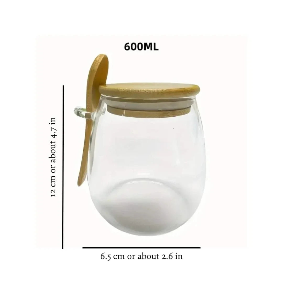 Glazen Voorraadpot met Bamboe Deksel en Lepel 350ml 600ml 1000ml Voorraadbus Keukenopslag Luchtdicht | Sulvida