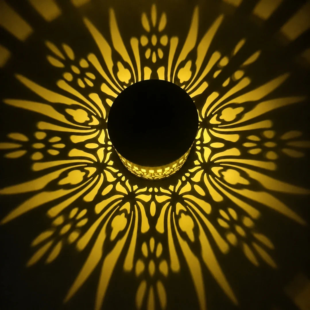 Tuinverlichting Solar Wandlamp Lasercut IJzer Patroonlamp Mandala Zonnebloem Pioen RGB Licht IP65 Waterdicht | Sulvida