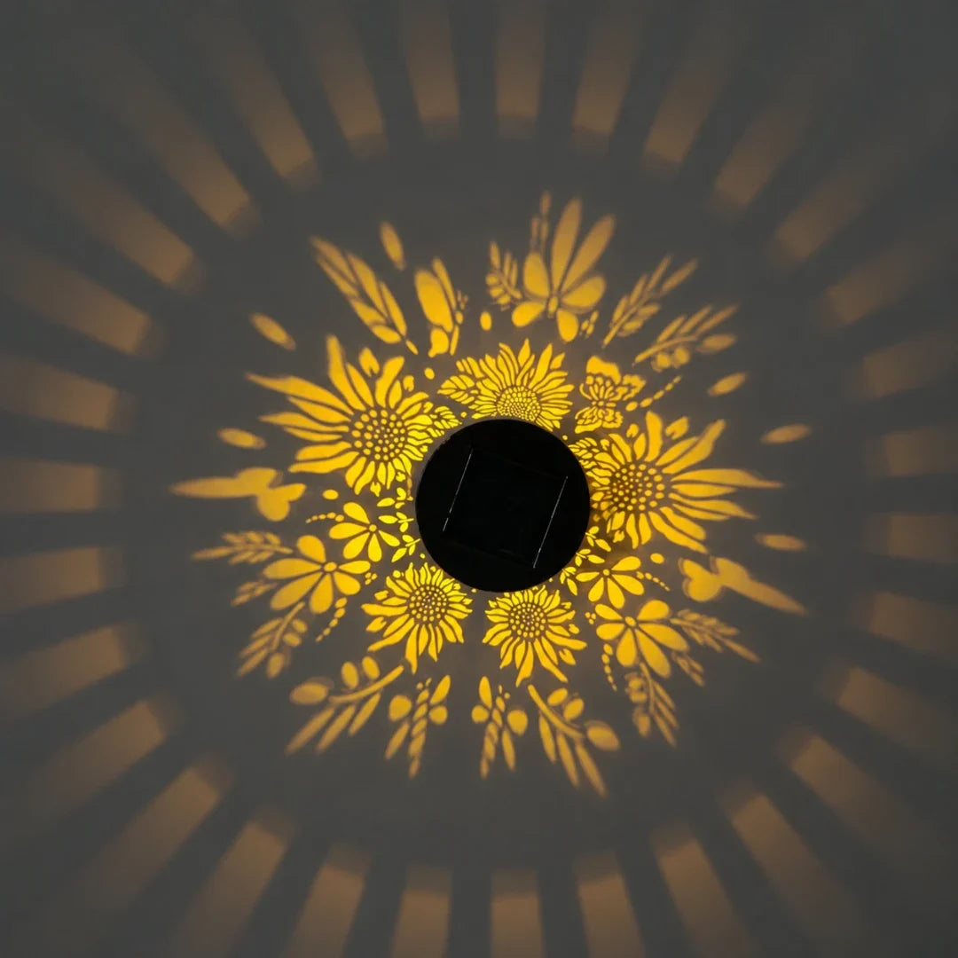 Tuinverlichting Solar Wandlamp Lasercut IJzer Patroonlamp Mandala Zonnebloem Pioen RGB Licht IP65 Waterdicht | Sulvida