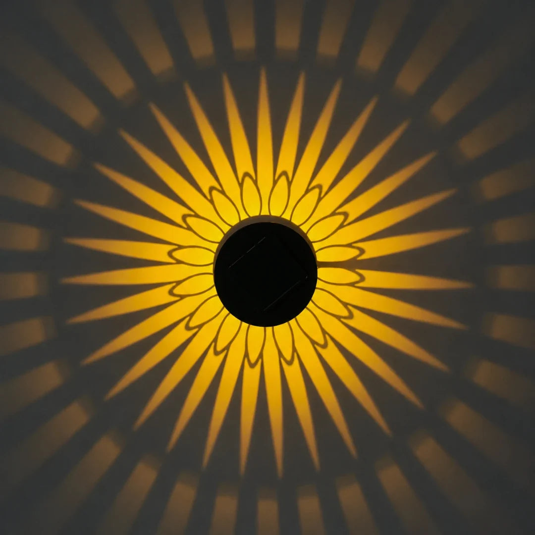 Tuinverlichting Solar Wandlamp Lasercut IJzer Patroonlamp Mandala Zonnebloem Pioen RGB Licht IP65 Waterdicht | Sulvida