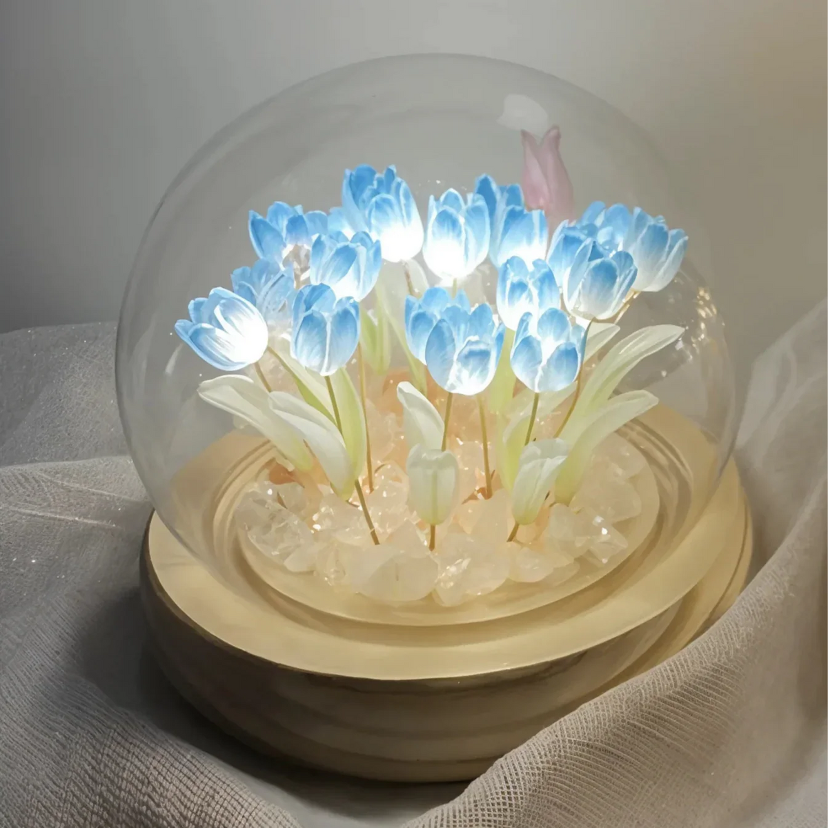 LED tulpenlamp met glazen stolp decoratief tafellampje warmwit licht romantische woondecoratie sfeerverlichting | Sulvida