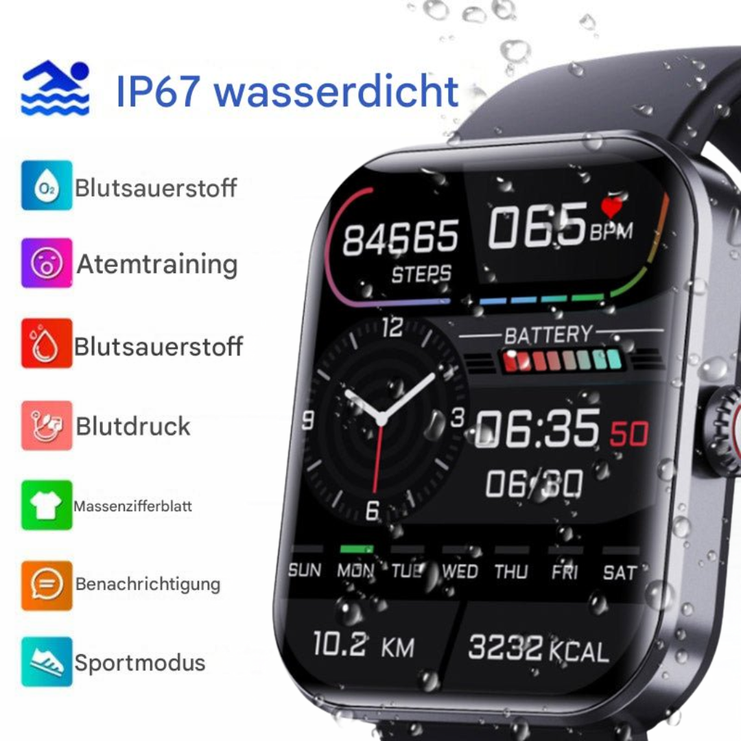 Smartwatch met Bloedsuikermeting Draadloos Hartslagmeter Bloeddruk Zuurstof Gezondheidsmonitor Polshorloge | Sulvida