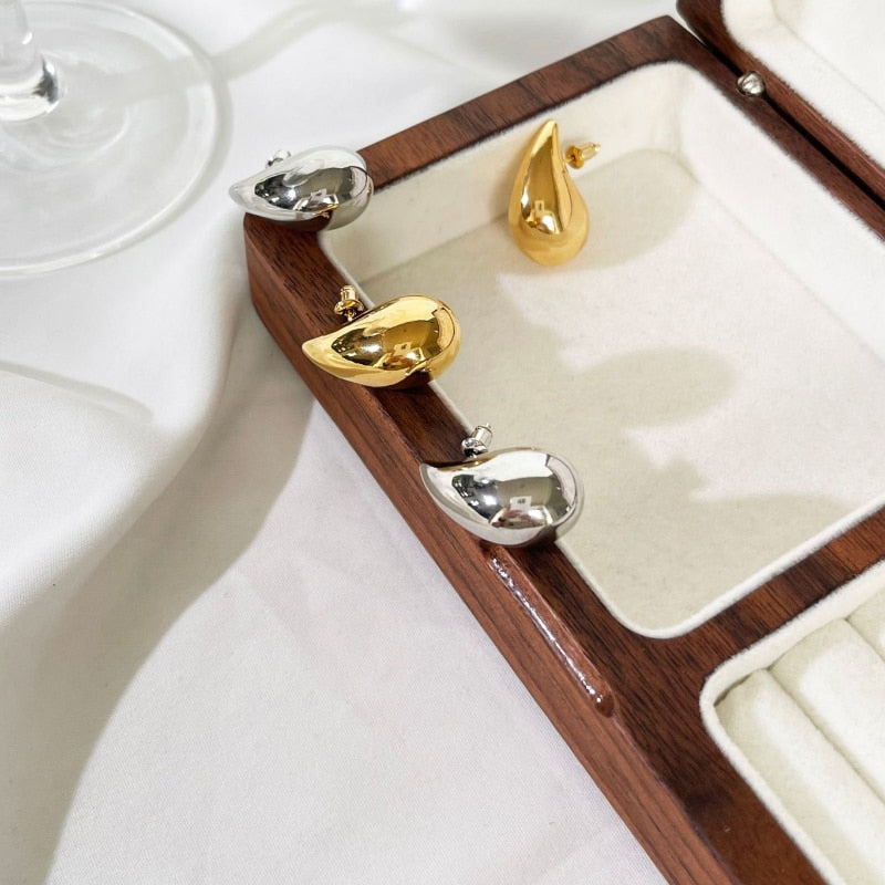 Druppelvormige Dames Oorbellen Roestvrij Staal Goud Zilver Statement Creolen Modern Design Hangers Sieraden | Sulvida