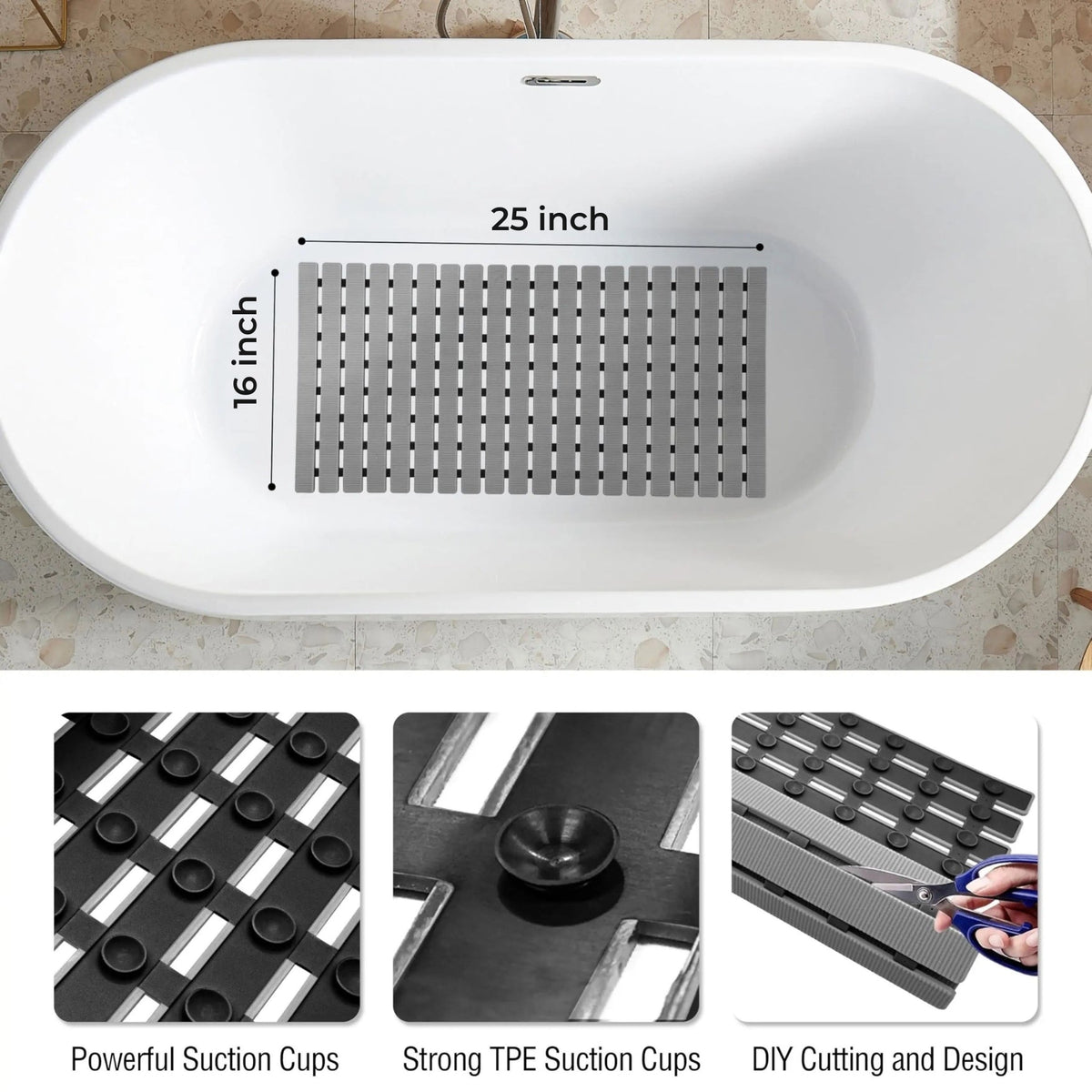 Antislip Badmat Siliconen met Zuignappen 40×63 cm Veilige Douchemat voor Badkamer Douchecabine Vloer | Sulvida