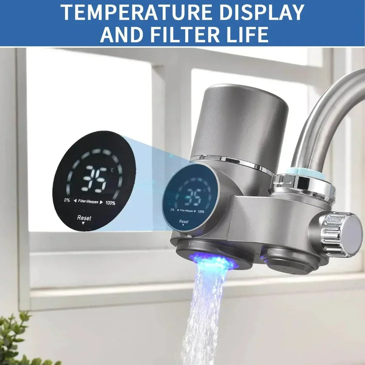 Kraanwaterfilter met LED-Scherm en Dubbele Watermodus voor Keuken – ABS en RVS Waterfilter Kraanfilter | Sulvida