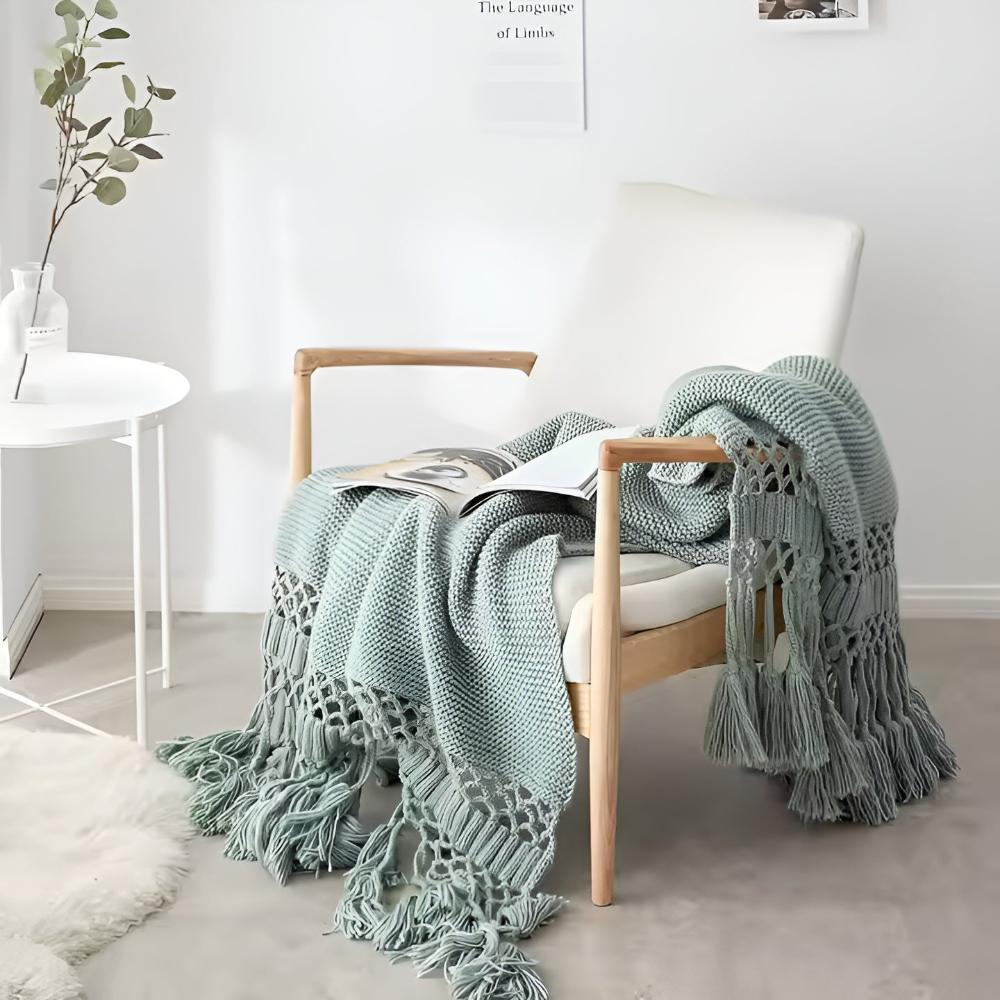 Gebreide Plaid Macramé Franje 120x180 cm Microfiber Deken Woonplaid Bank Sofa Bed Warm Gezellig Decoratief | Sulvida