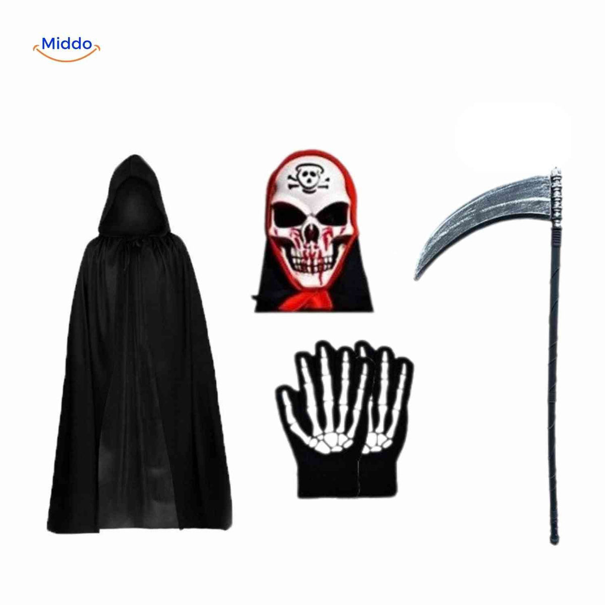 Magere Hein Verkleedset Met Cape Schedel Masker Handschoenen en Zeis Voor Halloween Feesten Carnaval | Sulvida