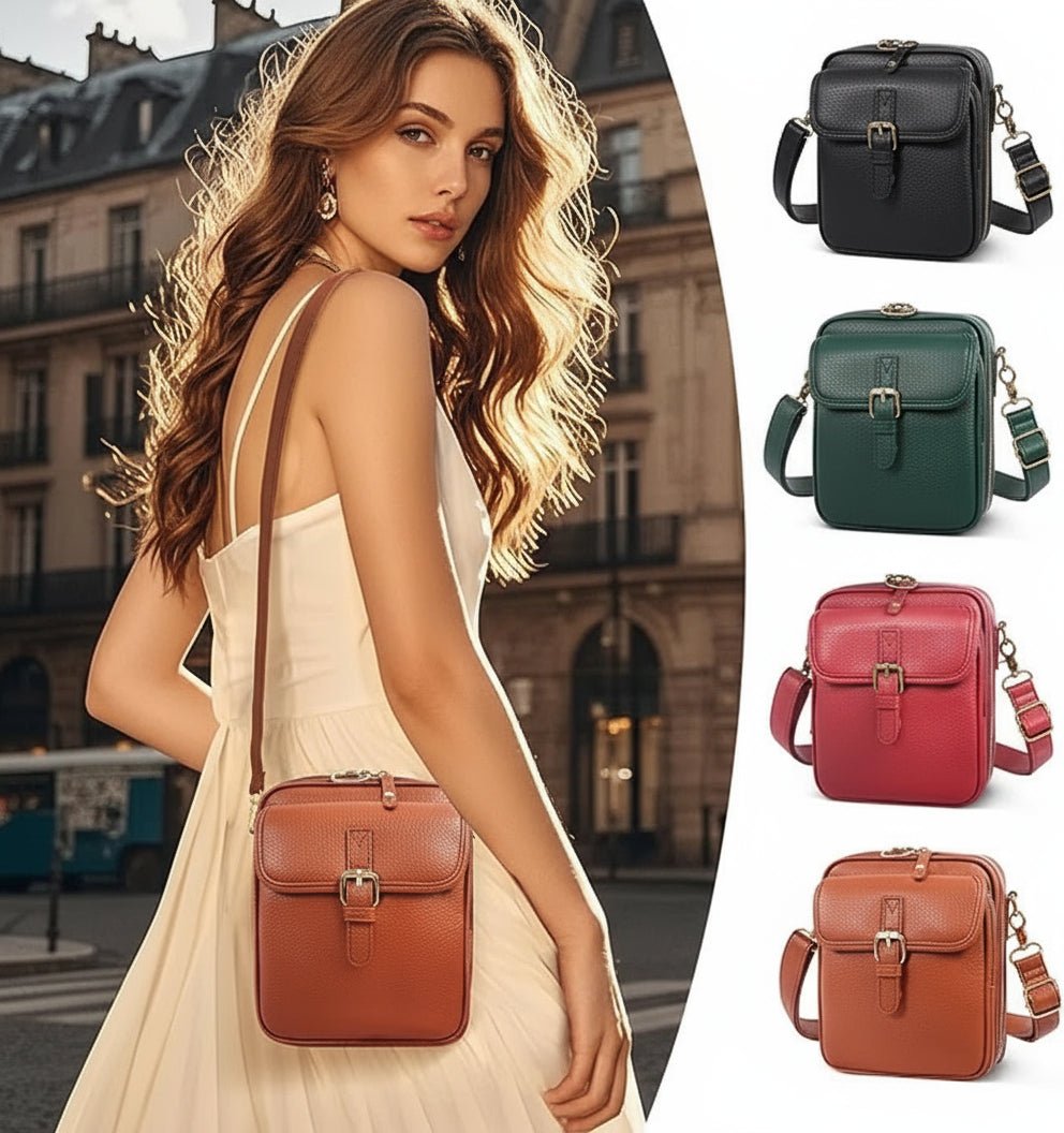 Compacte Crossbody Tas met Antidiefstal-Ritsen | Vierkant Design | Leer | Sulvida