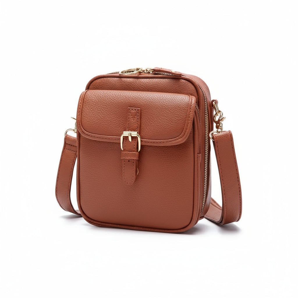 Compacte Crossbody Tas met Antidiefstal-Ritsen | Vierkant Design | Leer | Sulvida