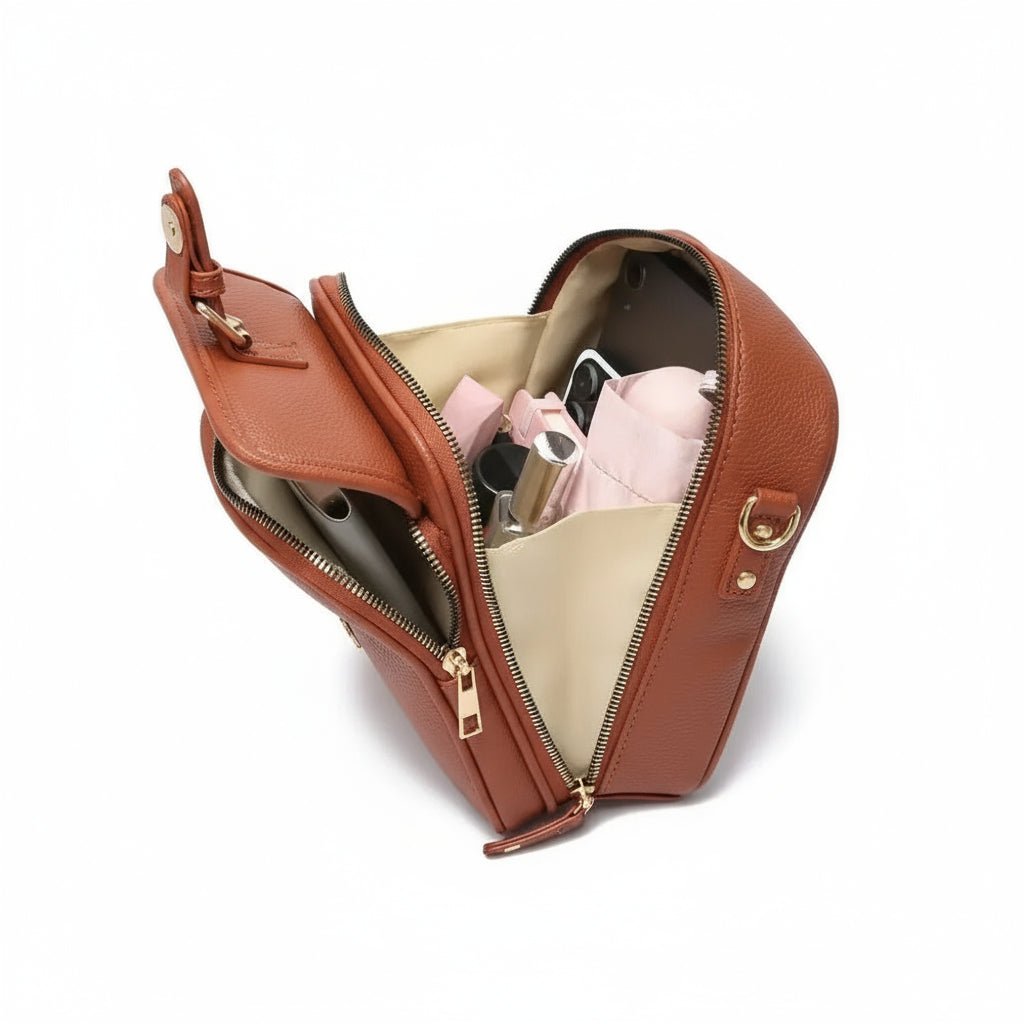 Compacte Crossbody Tas met Antidiefstal-Ritsen | Vierkant Design | Leer | Sulvida