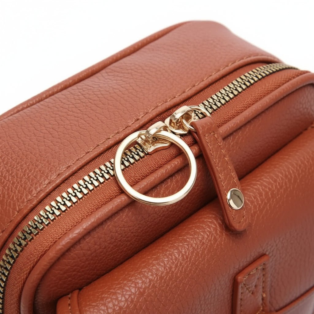 Compacte Crossbody Tas met Antidiefstal-Ritsen | Vierkant Design | Leer | Sulvida
