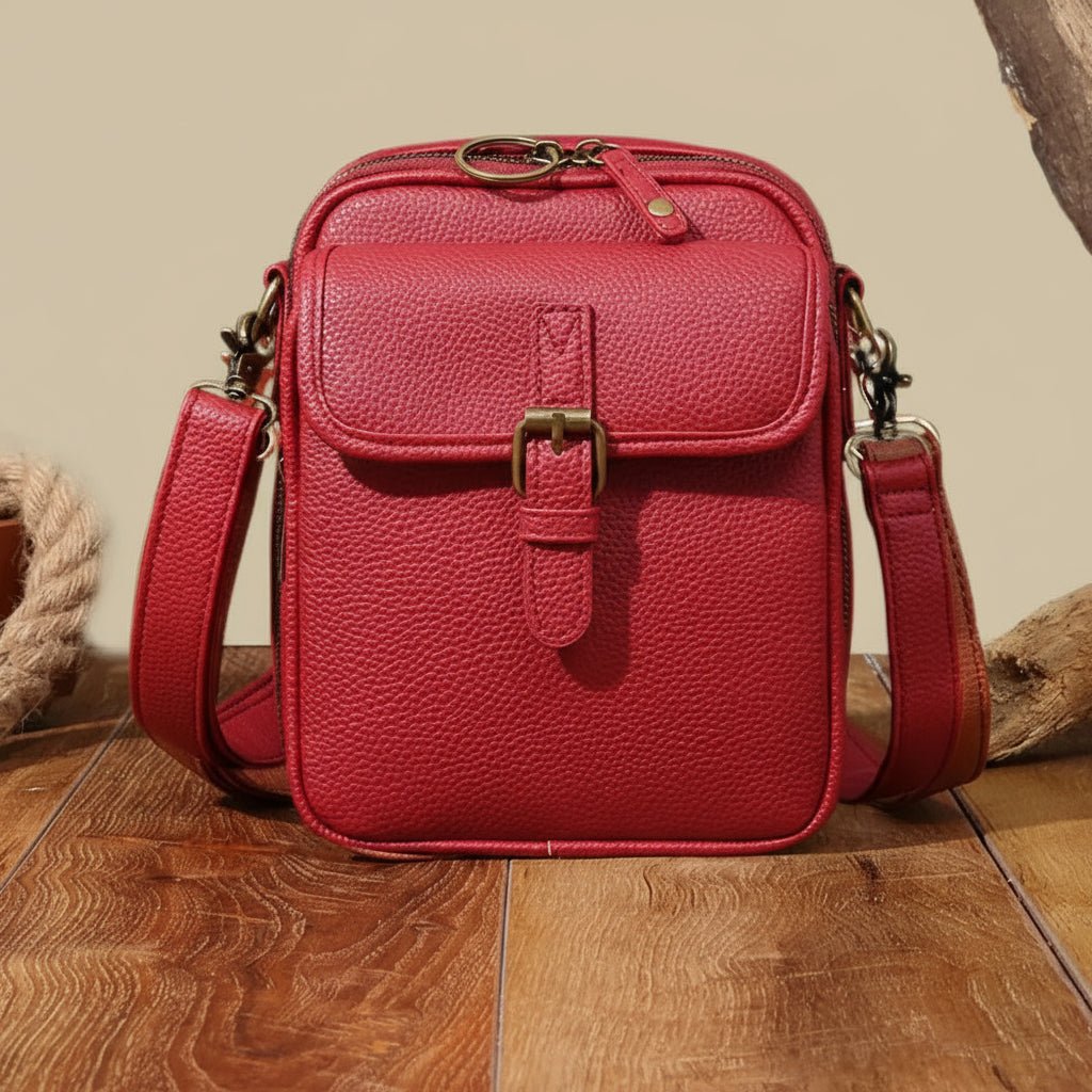 Compacte Crossbody Tas met Antidiefstal-Ritsen | Vierkant Design | Leer | Sulvida