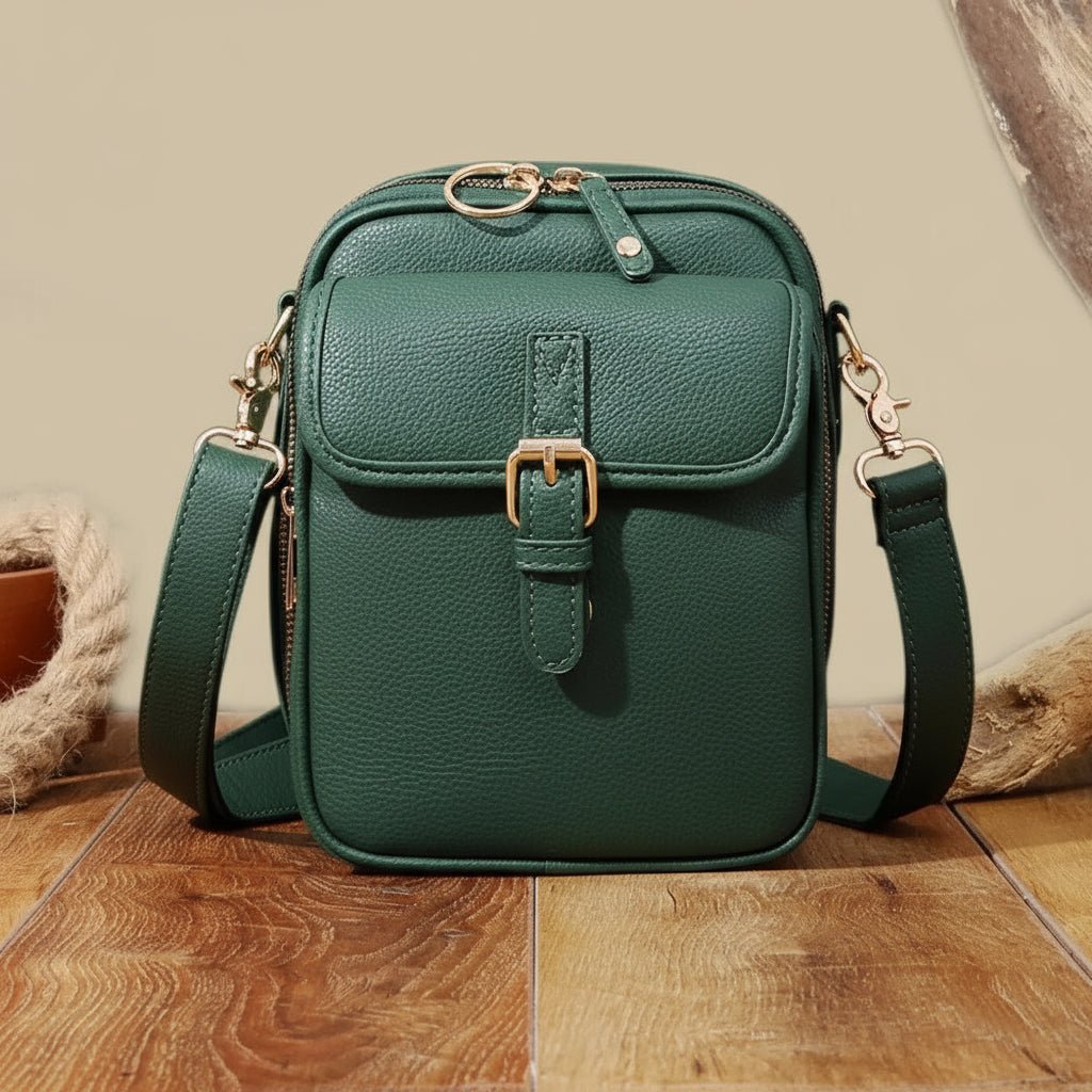 Compacte Crossbody Tas met Antidiefstal-Ritsen | Vierkant Design | Leer | Sulvida