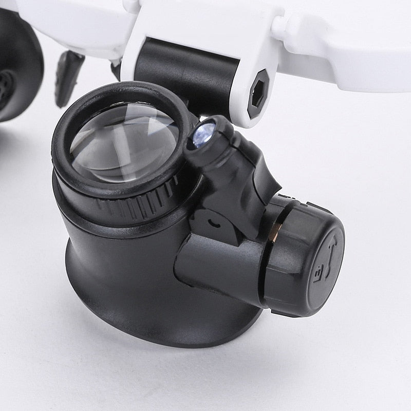 Loepbril met LED-verlichting – professionele hoofdmontage vergrootglas met 3 instelbare vergrotingsstanden voor precisiewerk, hobby's en detailanalyse | Sulvida