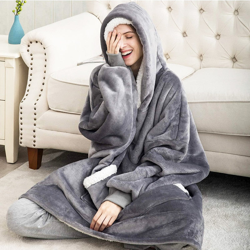 Warme Hooded Deken Hoodie - Zachte Fleece Loungewear met Capuchon en Zakken voor Ultiem Comfort Thuis | Sulvida