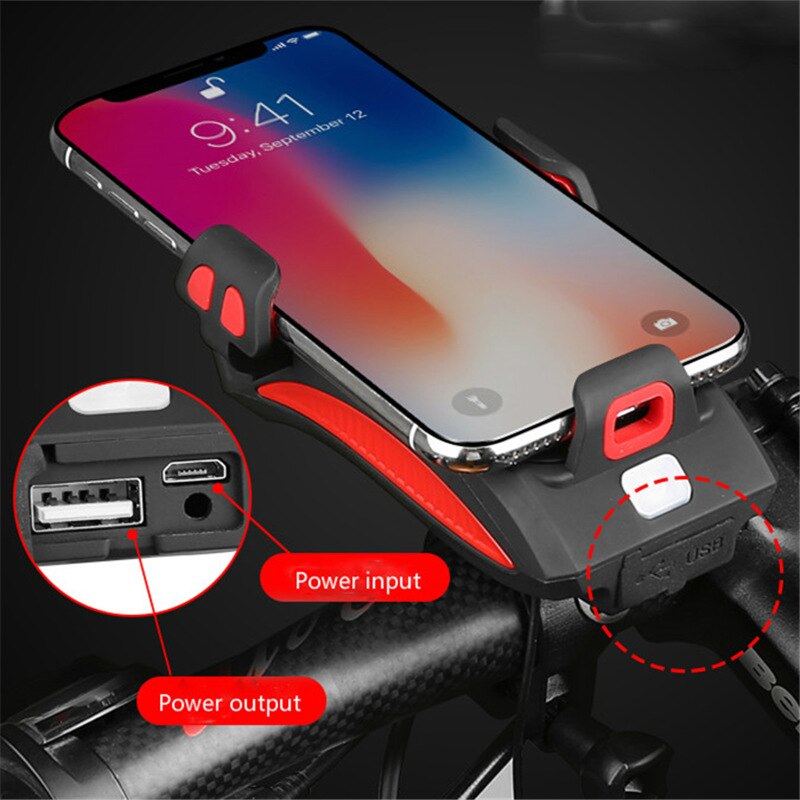 4-in-1 Multifunctionele Fietsstuurhouder met Powerbank, LED-Verlichting en Claxon voor Veilig Fietsen en Smartphone Opladen | Sulvida