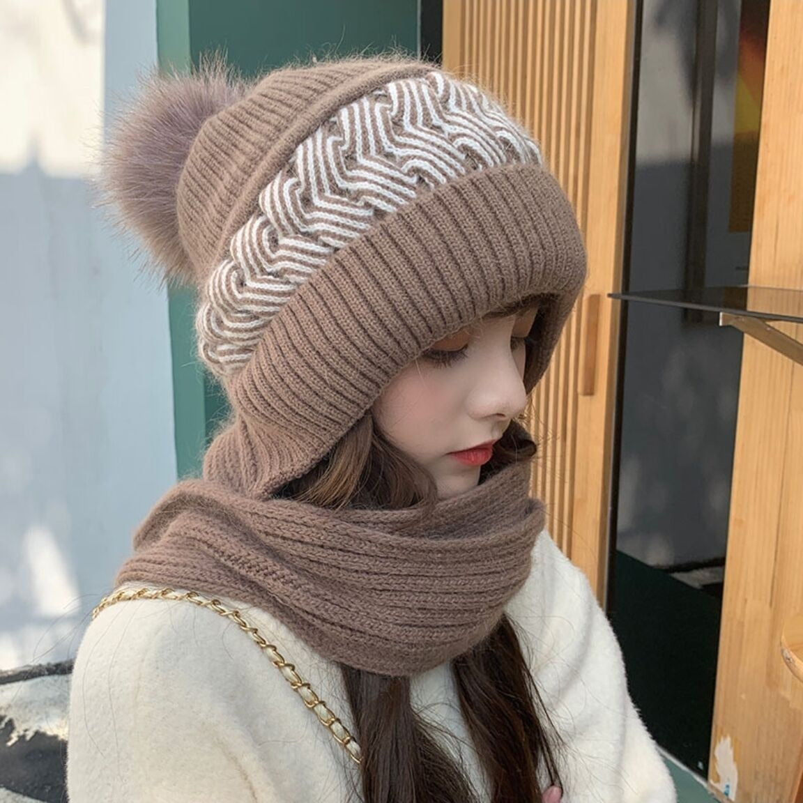 2-in-1 Gebreide Muts met Sjaal – Warme Winteraccessoire voor Dames en Heren Unisex Wintermuts Sjaalmuts | Sulvida