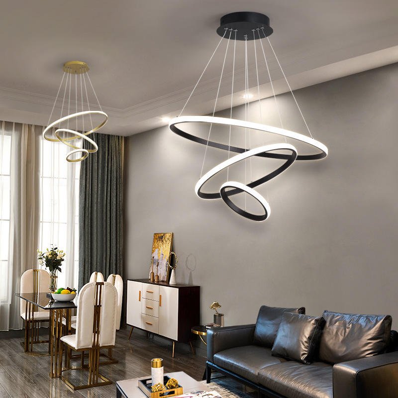 Design Kroonluchter Drie Ringen Zwart Wit Goud Dimbaar LED Modern Hanglamp Eetkamer Woonkamer Slaapkamer | Sulvida