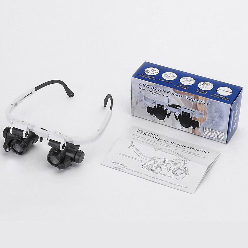 Loepbril met LED-verlichting – professionele hoofdmontage vergrootglas met 3 instelbare vergrotingsstanden voor precisiewerk, hobby's en detailanalyse | Sulvida