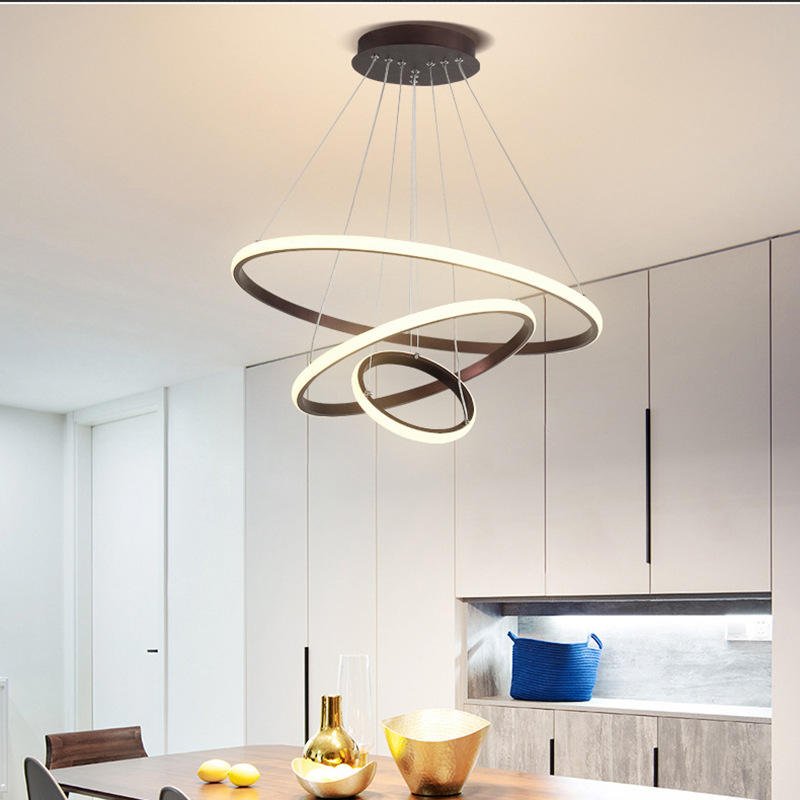 Design Kroonluchter Drie Ringen Zwart Wit Goud Dimbaar LED Modern Hanglamp Eetkamer Woonkamer Slaapkamer | Sulvida