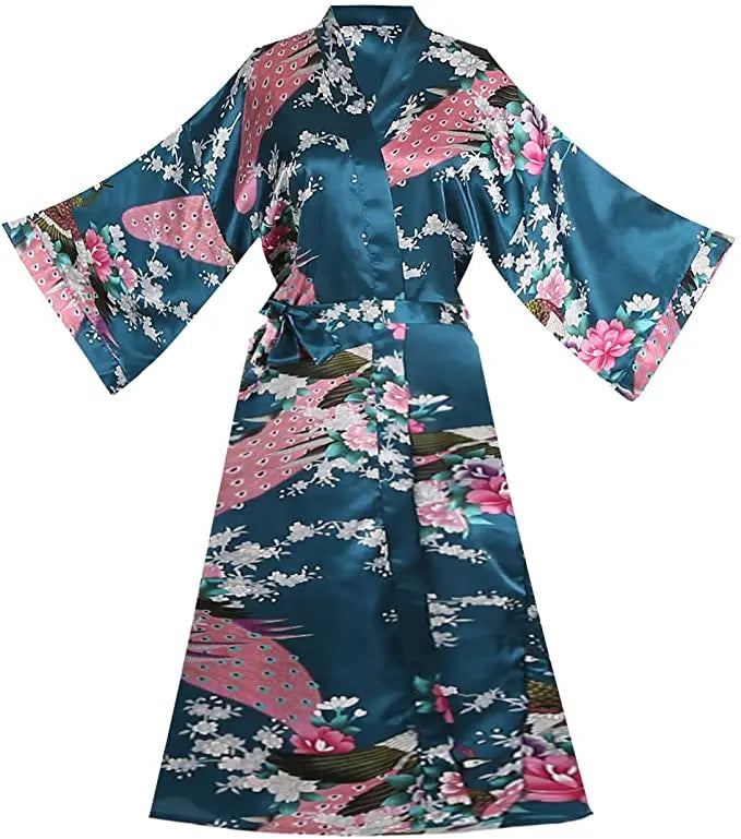 Peignoir kimono en satin pour femme, manches courtes, imprimé floral, robe de chambre, tenue de nuit pour fête de mariage, vêtements d’intérieur | Sulvida
