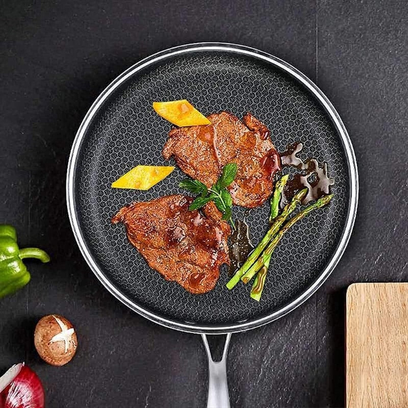 Professionele Koekenpan 28cm RVS Antiaanbaklaag Inductie Vaatwasser Energiezuinig Duurzaam Koken Keuken | Sulvida
