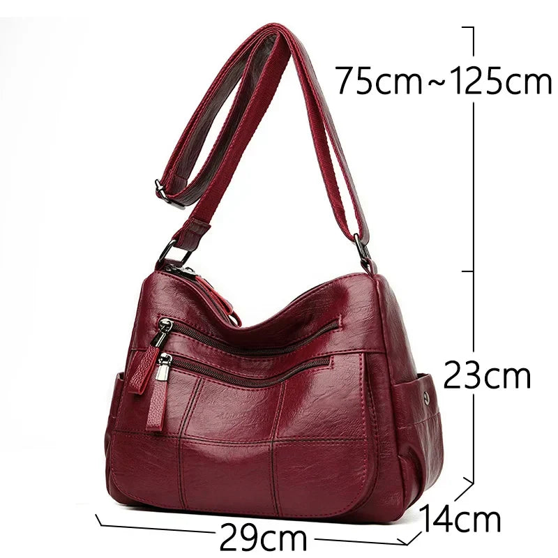 Elegante Dameshandtas Leer Schoudertas Zwart Bruin Rood Tijdloos Design Dagelijks Gebruik Stijlvol Luxe | Sulvida