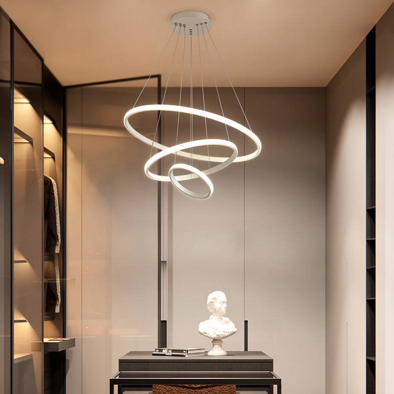 Design Kroonluchter Drie Ringen Zwart Wit Goud Dimbaar LED Modern Hanglamp Eetkamer Woonkamer Slaapkamer | Sulvida