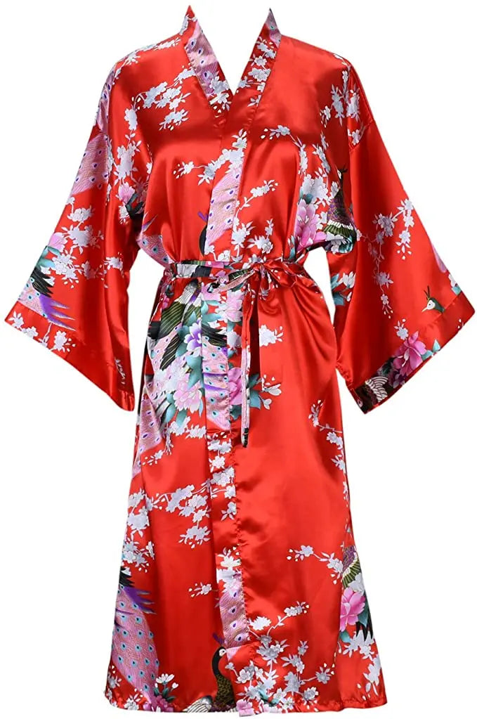 Peignoir kimono en satin pour femme, manches courtes, imprimé floral, robe de chambre, tenue de nuit pour fête de mariage, vêtements d’intérieur | Sulvida