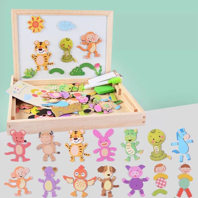 Houten Magnetisch Teken- en Puzzelbord voor Kinderen met Dubbelzijdig Whiteboard en Schoolbord Educatief Speelgoed | Sulvida