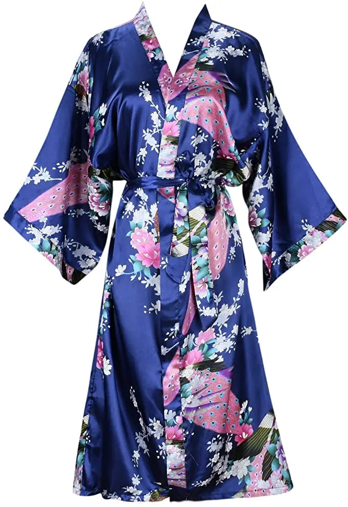 Peignoir kimono en satin pour femme, manches courtes, imprimé floral, robe de chambre, tenue de nuit pour fête de mariage, vêtements d’intérieur | Sulvida