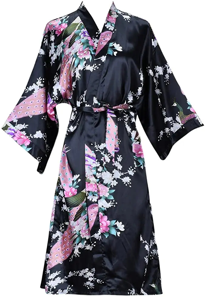 Peignoir kimono en satin pour femme, manches courtes, imprimé floral, robe de chambre, tenue de nuit pour fête de mariage, vêtements d’intérieur | Sulvida