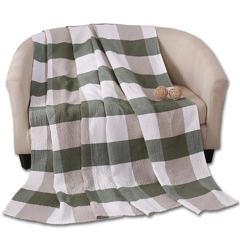 Katoenen Muslin Plaid Deken 150×200 200×230 Geruit Sprei Bank Bed Reisdeken Lichtgewicht Ademend Zacht | Sulvida
