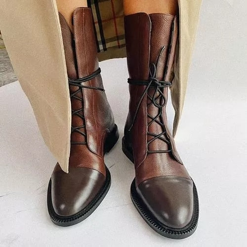 Bottines en cuir pour femme à lacets, marron ou noir, confortables, robustes, décontractées, élégantes, polyvalentes, pour tous les jours | Sulvida