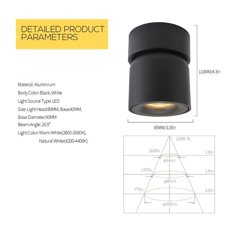 Verstelbare LED Opbouwspot Plafond Cilinder Aluminium Zwart Wit Dimbaar Richtbaar Moderne Accentverlichting | Sulvida