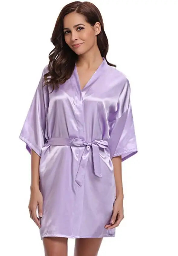 Satijnen Kimono Ochtendjas Dames Marineblauw Knielengte Bruidsmeisje Badjas Luxe Polyester Satijn Nachtkleding | Sulvida