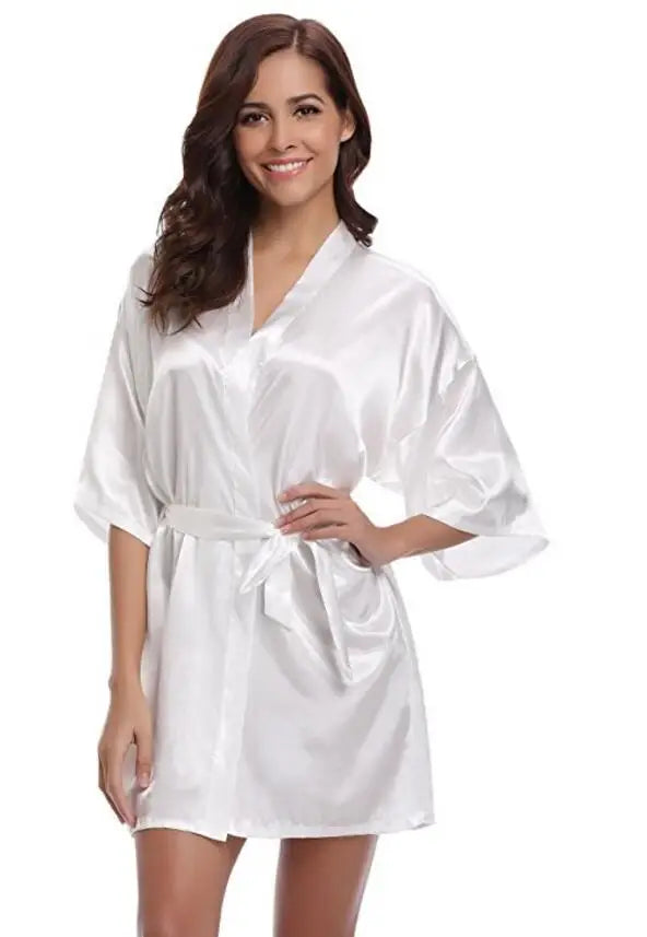 Satijnen Kimono Ochtendjas Dames Marineblauw Knielengte Bruidsmeisje Badjas Luxe Polyester Satijn Nachtkleding | Sulvida