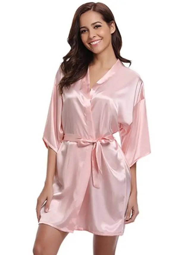 Satijnen Kimono Ochtendjas Dames Marineblauw Knielengte Bruidsmeisje Badjas Luxe Polyester Satijn Nachtkleding | Sulvida