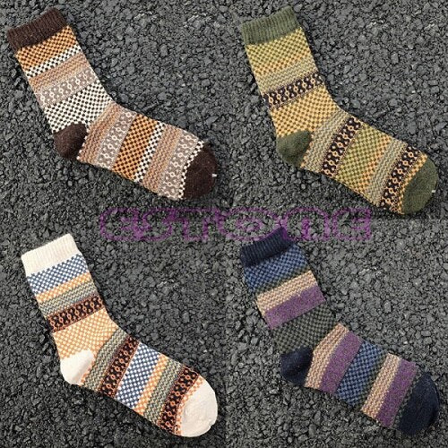 Set van 4 warme vintage sokken wol cashmere jacquard comfortabel ademend unisex dames heren wintersokken | Sulvida