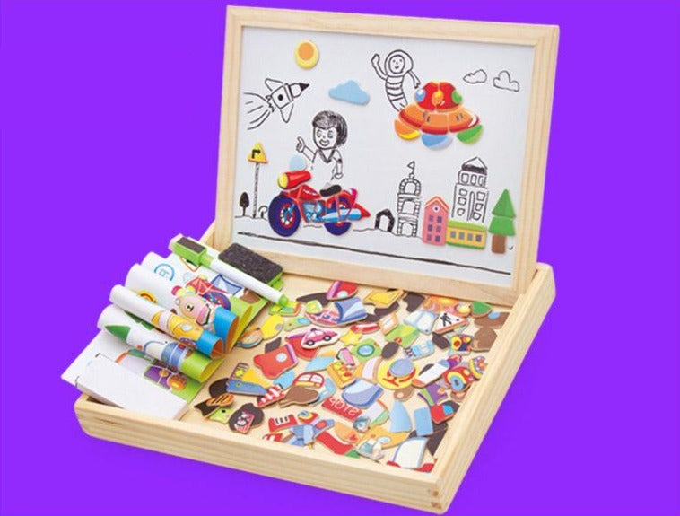 Houten Magnetisch Teken- en Puzzelbord voor Kinderen met Dubbelzijdig Whiteboard en Schoolbord Educatief Speelgoed | Sulvida