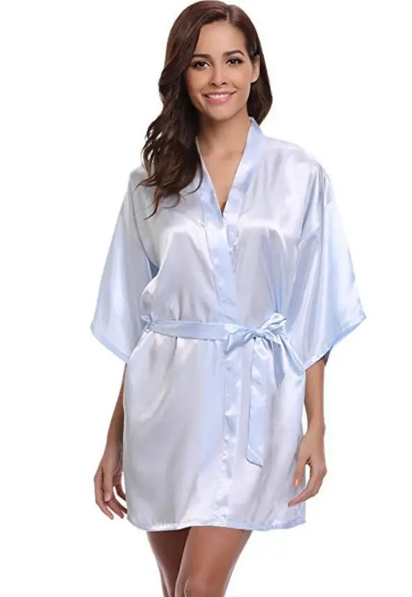 Satijnen Kimono Ochtendjas Dames Marineblauw Knielengte Bruidsmeisje Badjas Luxe Polyester Satijn Nachtkleding | Sulvida
