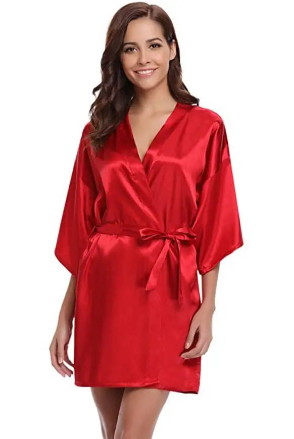 Satijnen Kimono Ochtendjas Dames Marineblauw Knielengte Bruidsmeisje Badjas Luxe Polyester Satijn Nachtkleding | Sulvida