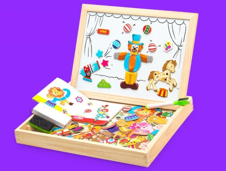 Houten Magnetisch Teken- en Puzzelbord voor Kinderen met Dubbelzijdig Whiteboard en Schoolbord Educatief Speelgoed | Sulvida