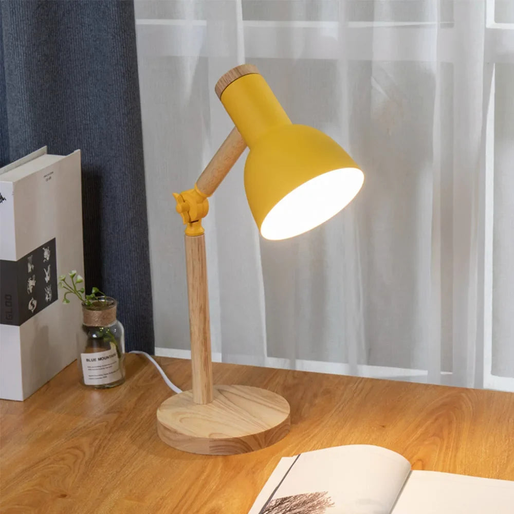 Houten Bureaulamp Verstelbaar Scandinavisch Design Metalen Kap Leeslamp Studeer Sfeerlicht Werkplek Tafel | Sulvida