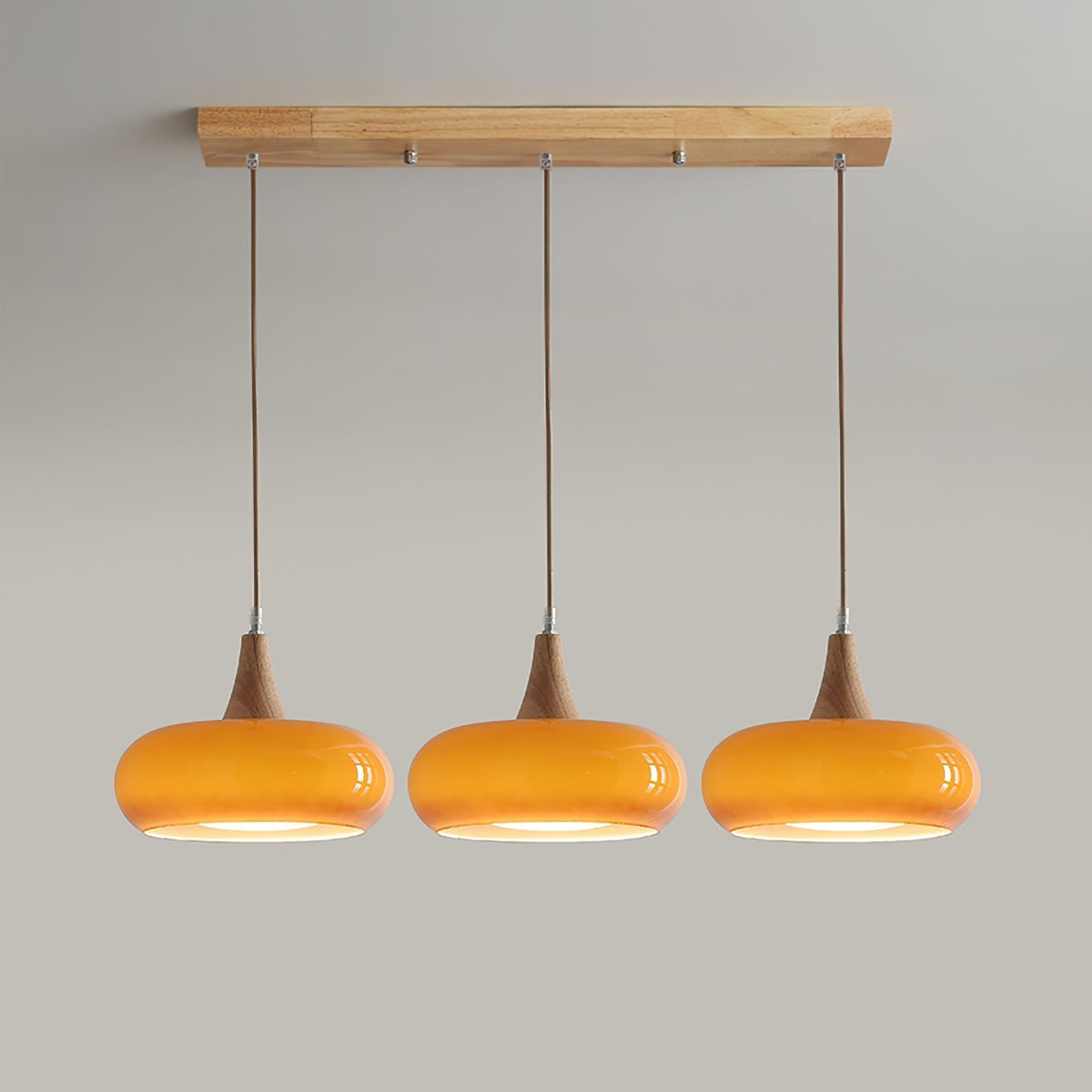 Hanglamp met Houten Kap Amber Glas Scandinavisch Design Eetkamer Keuken Modern Interieur Verlichting | Sulvida